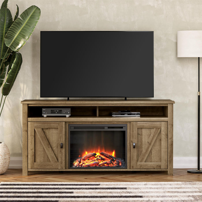 Console pour téléviseur Farmington d’Ameriwood Home avec foyer électrique pour téléviseurs jusqu’à 60 po - naturelle