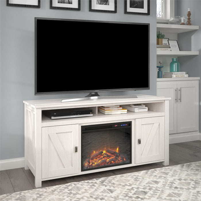 Console pour téléviseur Farmington d’Ameriwood Home avec foyer électrique pour téléviseurs jusqu’à 60 po - chêne ivoire