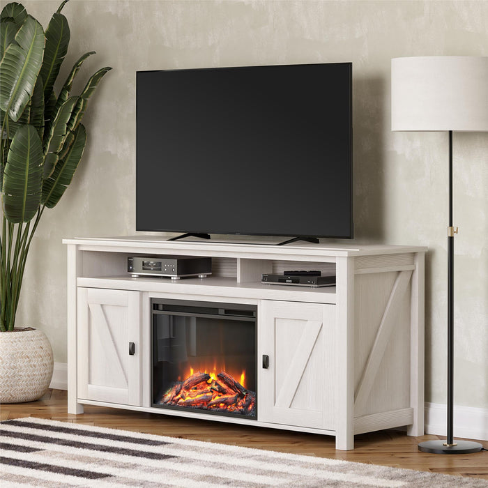 Console pour téléviseur Farmington d’Ameriwood Home avec foyer électrique pour téléviseurs jusqu’à 60 po - chêne ivoire