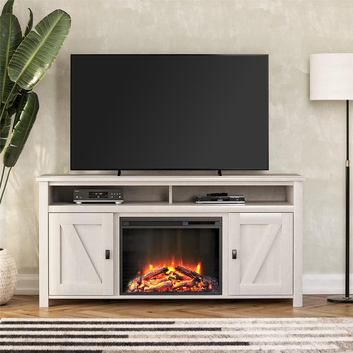 Console pour téléviseur Farmington d’Ameriwood Home avec foyer électrique pour téléviseurs jusqu’à 60 po - chêne ivoire