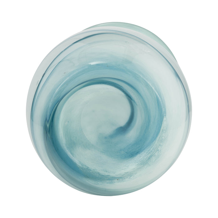 Vase deux couleurs de 11 po en verre - bleu et blanc