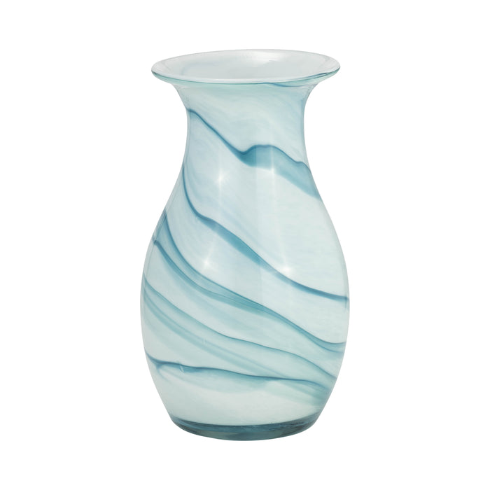 Vase deux couleurs de 11 po en verre - bleu et blanc