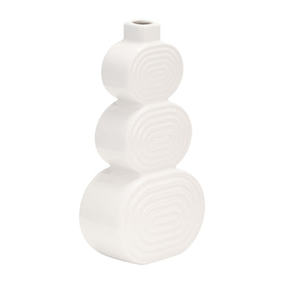 Ceramic 10" Stacked Circles Vase - White|Vase de 10 po en céramique avec cercles superposés - blanc