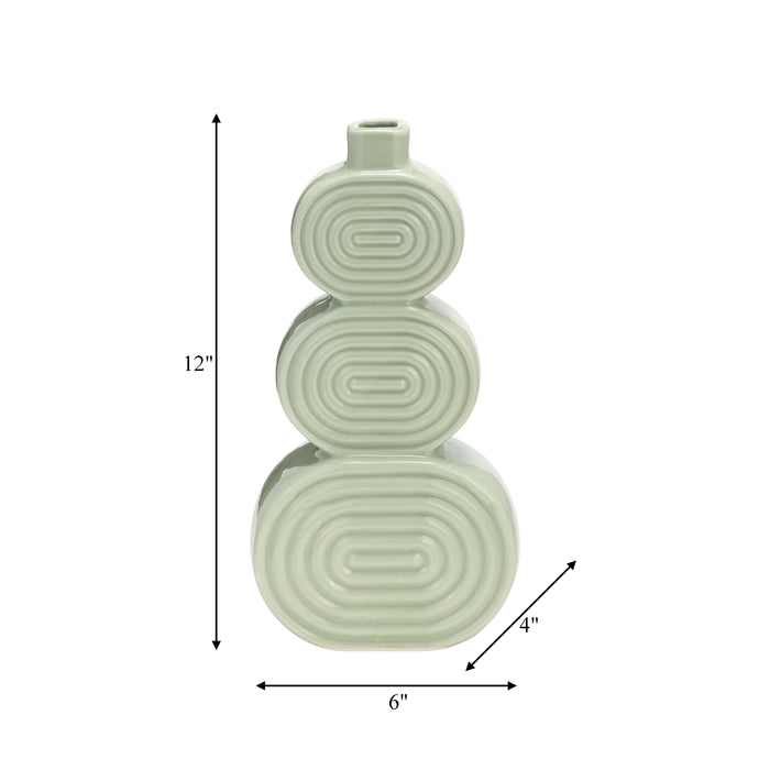 Vase de 12 po en céramique avec cercles superposés - concombre