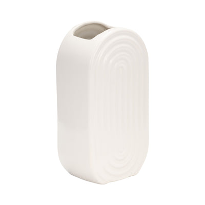 Ceramic 9" Oval Ridged Vase - White|Vase ovale strié de 9 po en céramique - blanc