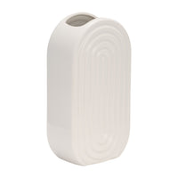 Vase ovale strié de 11 po en céramique - blanc