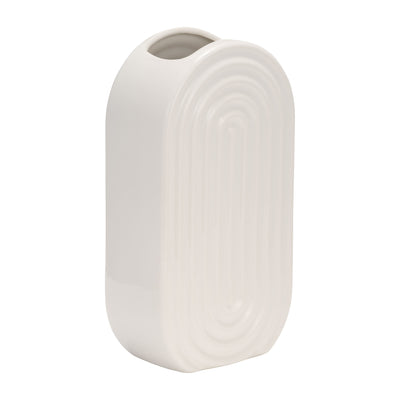 Ceramic 11" Oval Ridged Vase - White|Vase ovale strié de 11 po en céramique - blanc