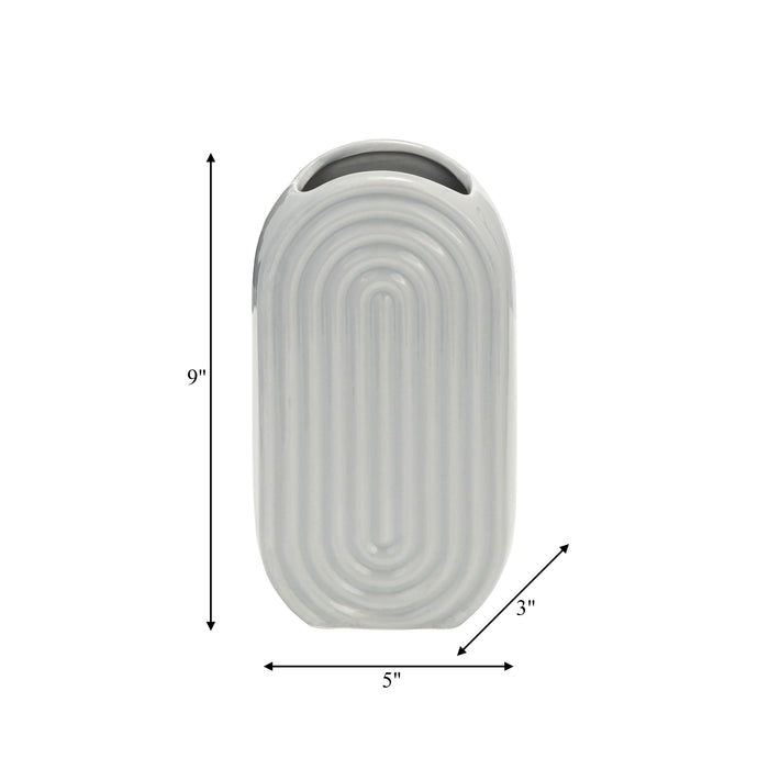 Vase ovale strié de 9 po en céramique - glacier