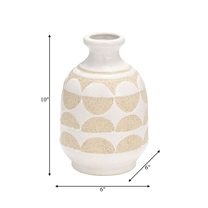 Vase de 10 po en céramique à motif de demi-cercles - ivoire