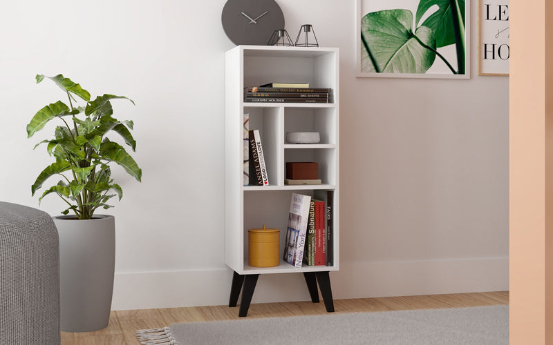 Bibliothèque à hauteur moyenne Warren de Manhattan Comfort avec 5 tablettes - blanche
