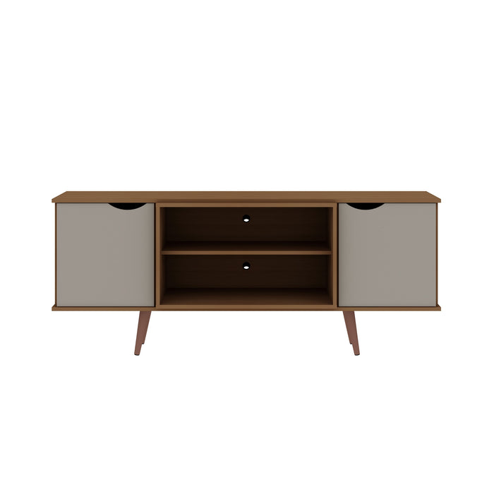 Meuble pour téléviseur Hampton de Manhattan Comfort de 62,99 po avec 4 tablettes et pattes en bois massif - blanc cassé