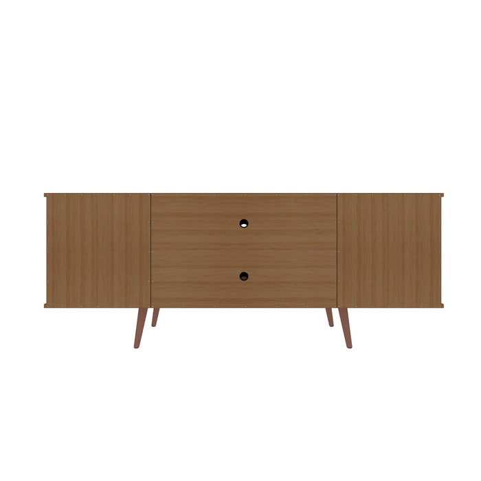 Meuble pour téléviseur Hampton de Manhattan Comfort de 62,99 po avec 4 tablettes et pattes en bois massif - blanc cassé