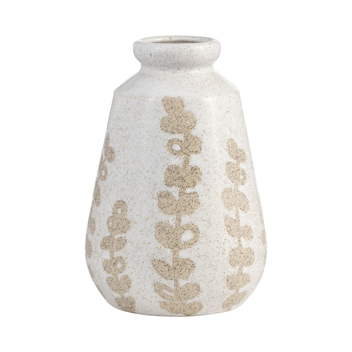 Vase de 9 po en céramique à motif botanique - ivoire