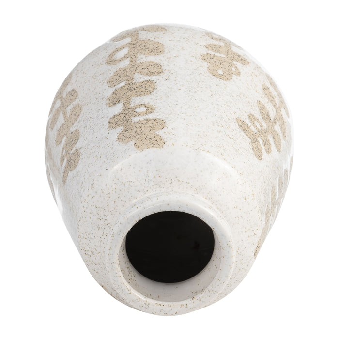 Vase de 9 po en céramique à motif botanique - ivoire