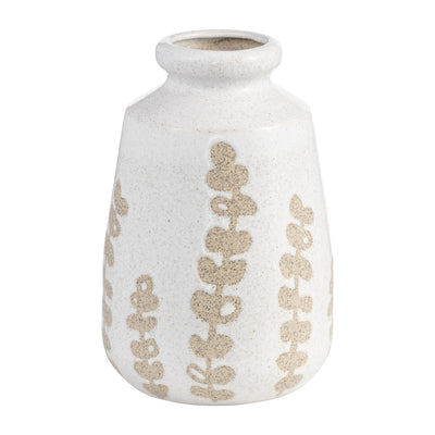 Ceramic 10" Botanical Vase - Ivory|Vase de 10 po en céramique à motif botanique - ivoire