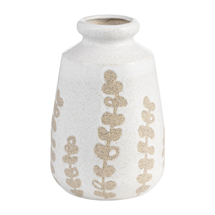Vase de 10 po en céramique à motif botanique - ivoire