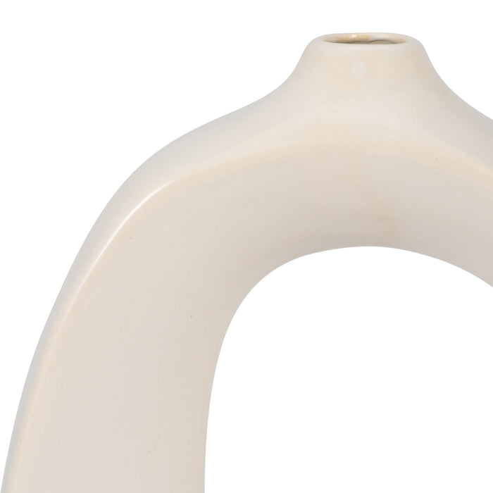 Vase courbé de 11 po en grès avec découpe - blanc