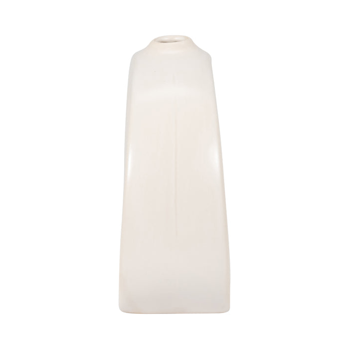 Vase courbé de 7 po en grès avec découpe - blanc