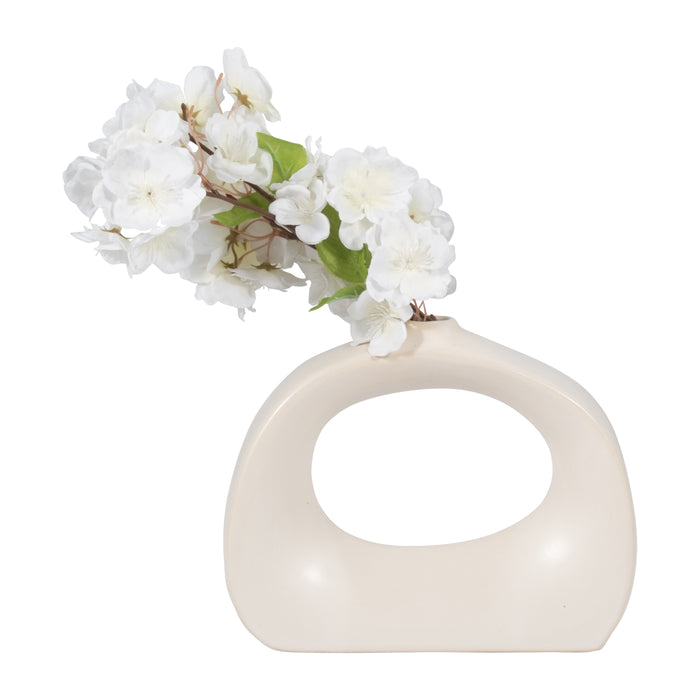 Vase courbé de 7 po en grès avec découpe - blanc