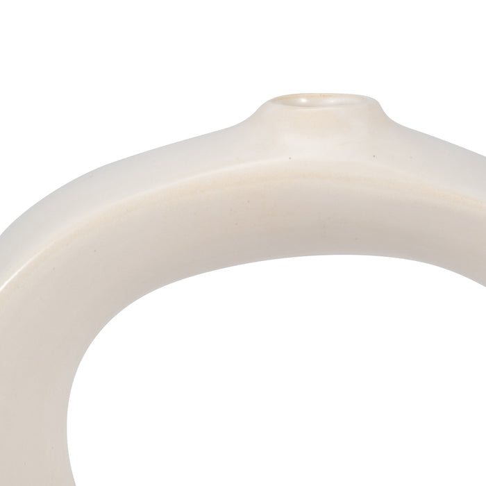 Vase courbé de 7 po en grès avec découpe - blanc