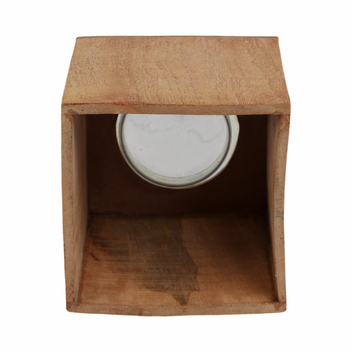 Bougeoir de 13 po avec base pilier carrée en bois - naturel