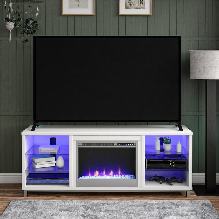 Meuble pour téléviseur Lumina d’Ameriwood Home avec foyer électrique pour téléviseurs jusqu’à 70 po - blanc