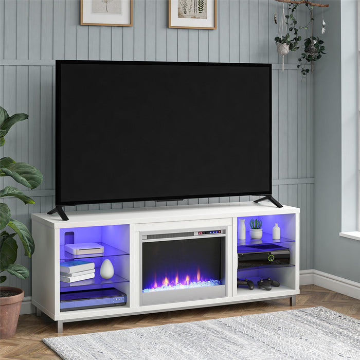 Meuble pour téléviseur Lumina d’Ameriwood Home avec foyer électrique pour téléviseurs jusqu’à 70 po - blanc