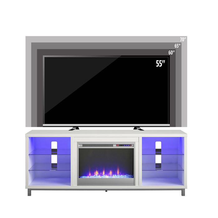 Meuble pour téléviseur Lumina d’Ameriwood Home avec foyer électrique pour téléviseurs jusqu’à 70 po - blanc