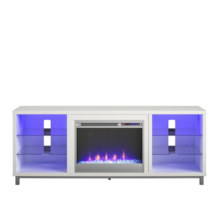 Meuble pour téléviseur Lumina d’Ameriwood Home avec foyer électrique pour téléviseurs jusqu’à 70 po - blanc