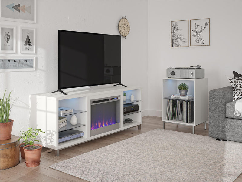 Meuble pour téléviseur Lumina d’Ameriwood Home avec foyer électrique pour téléviseurs jusqu’à 70 po - blanc
