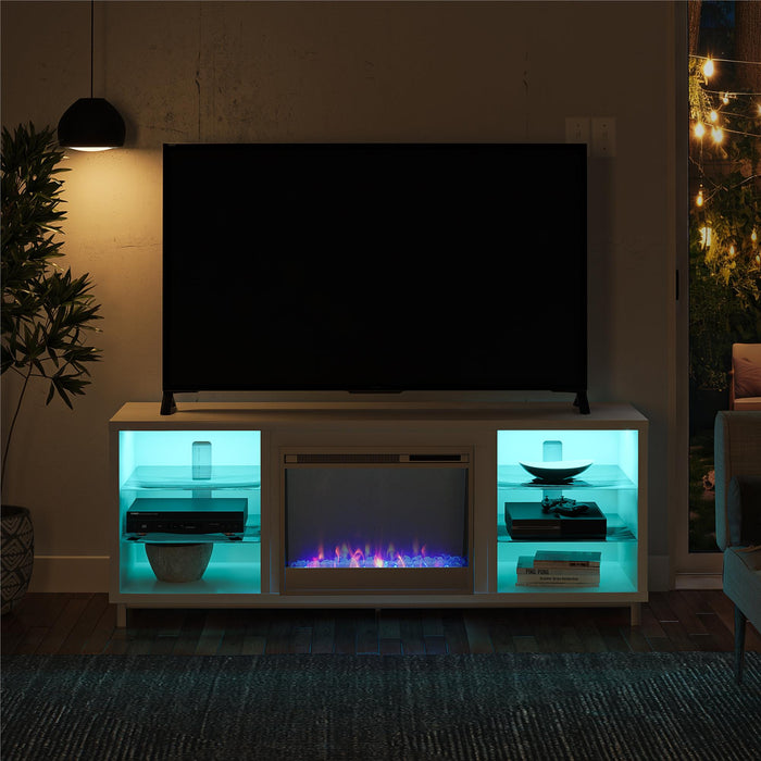 Meuble pour téléviseur Lumina d’Ameriwood Home avec foyer électrique pour téléviseurs jusqu’à 70 po - blanc