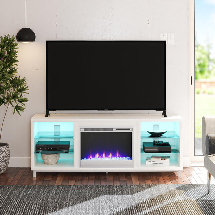 Meuble pour téléviseur Lumina d’Ameriwood Home avec foyer électrique pour téléviseurs jusqu’à 70 po - blanc