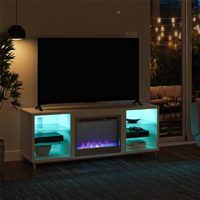 Meuble pour téléviseur Lumina d’Ameriwood Home avec foyer électrique pour téléviseurs jusqu’à 70 po - blanc