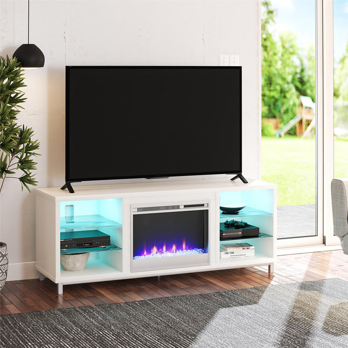 Meuble pour téléviseur Lumina d’Ameriwood Home avec foyer électrique pour téléviseurs jusqu’à 70 po - blanc