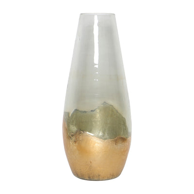 Clear Glass 11" Dipped Vase - Gold|Vase trempé de 11 po en verre transparent - doré