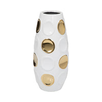  Vase embossé de cercles de 13 po - blanc et doré