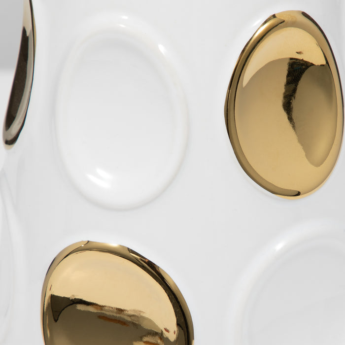 Vase embossé de cercles de 13 po - blanc et doré
