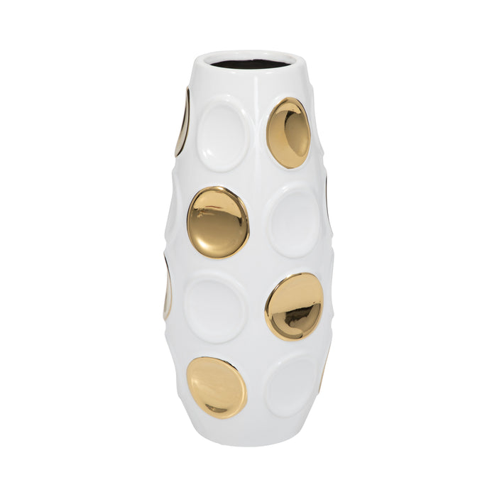 Vase embossé de cercles de 13 po - blanc et doré
