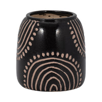 Vase de 6 po en céramique à motif tribal d’arcs - noir et tan