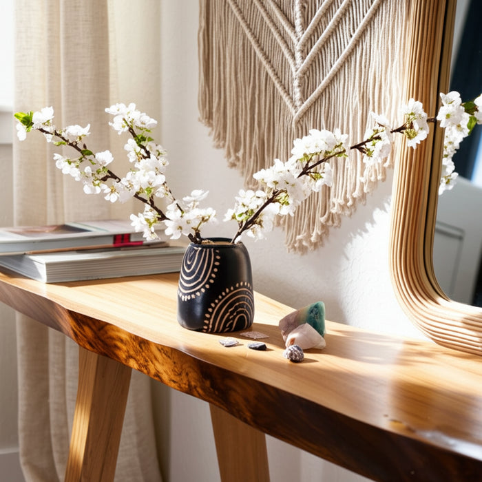 Vase de 6 po en céramique à motif tribal d’arcs - noir et tan