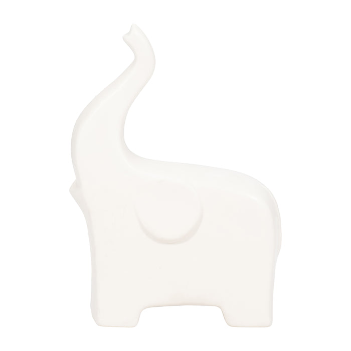 Éléphant de 7 po en céramique avec trompe vers le haut - blanc