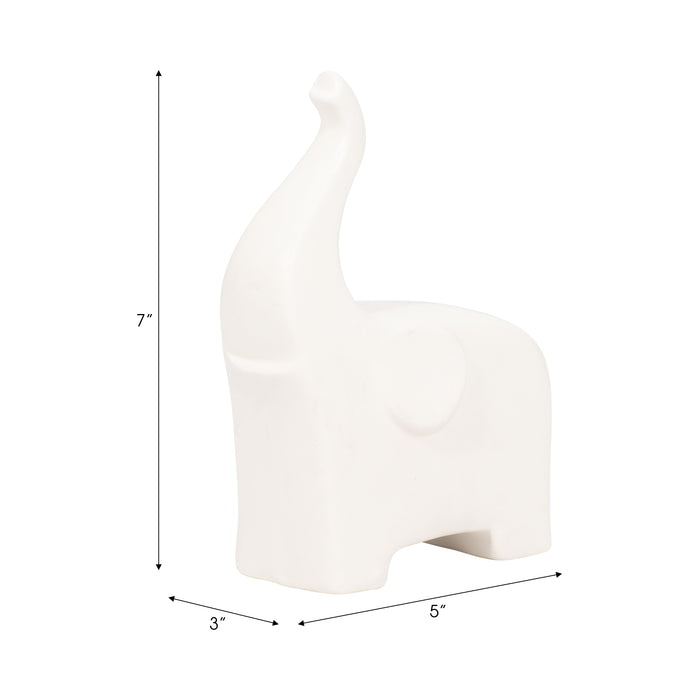 Éléphant de 7 po en céramique avec trompe vers le haut - blanc