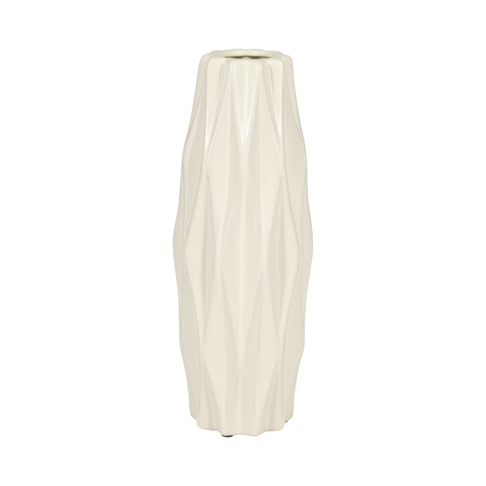 Vase cannelé de 12 po en céramique - blanc