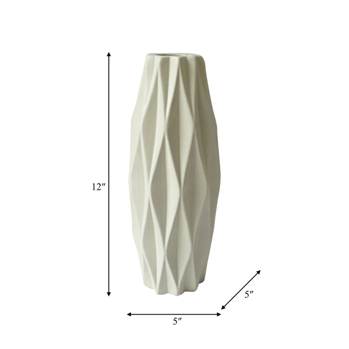 Vase cannelé de 12 po en céramique - blanc