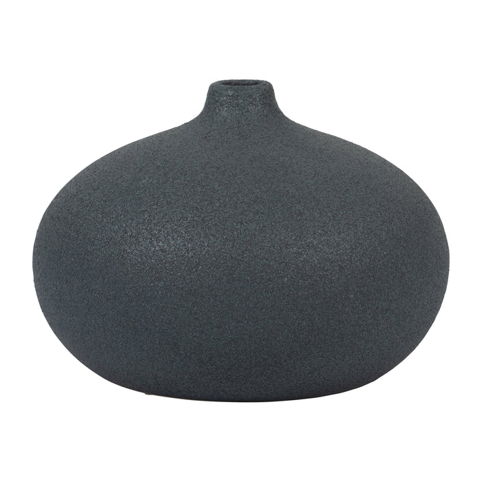 Vase rond de 5 po en céramique à texture volcanique - bleu marine