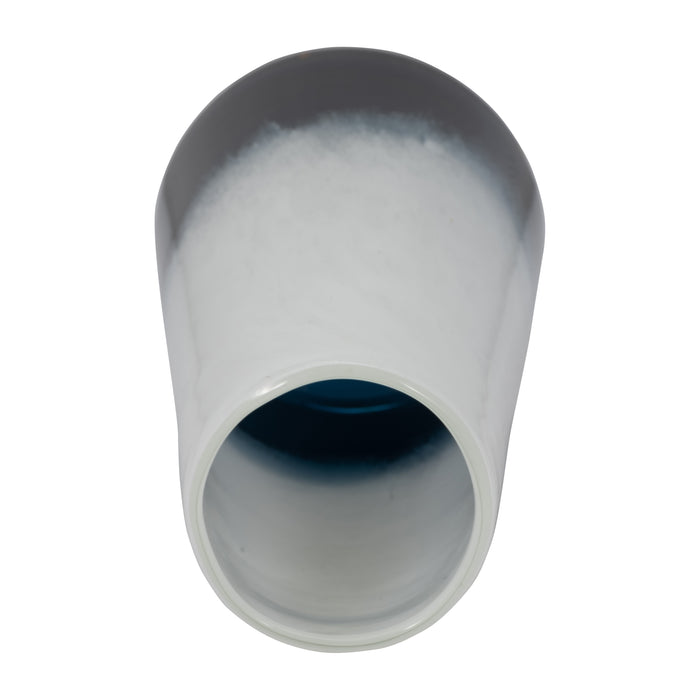 Vase de 11 po en verre à motif d’eaux bleues - bleu et blanc