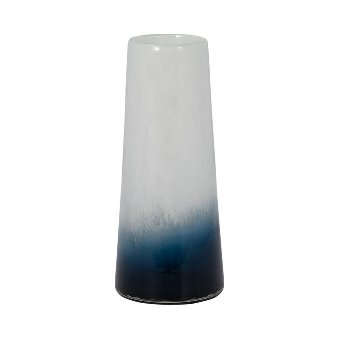 Vase de 11 po en verre à motif d’eaux bleues - bleu et blanc