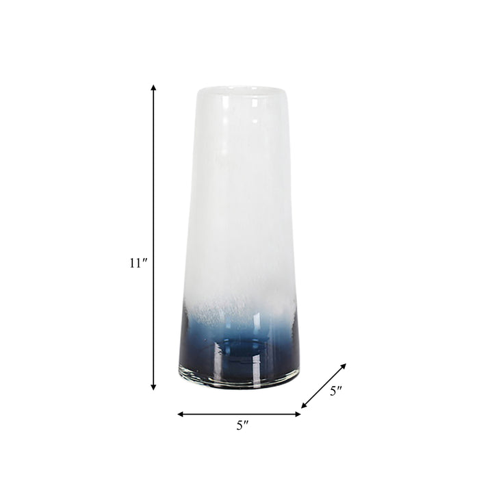 Vase de 11 po en verre à motif d’eaux bleues - bleu et blanc