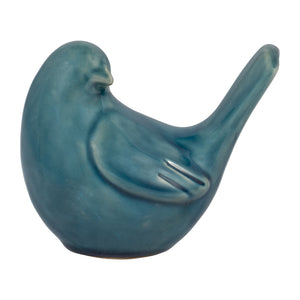 Oiseau qui regarde de côté de 5 po en céramique - bleu