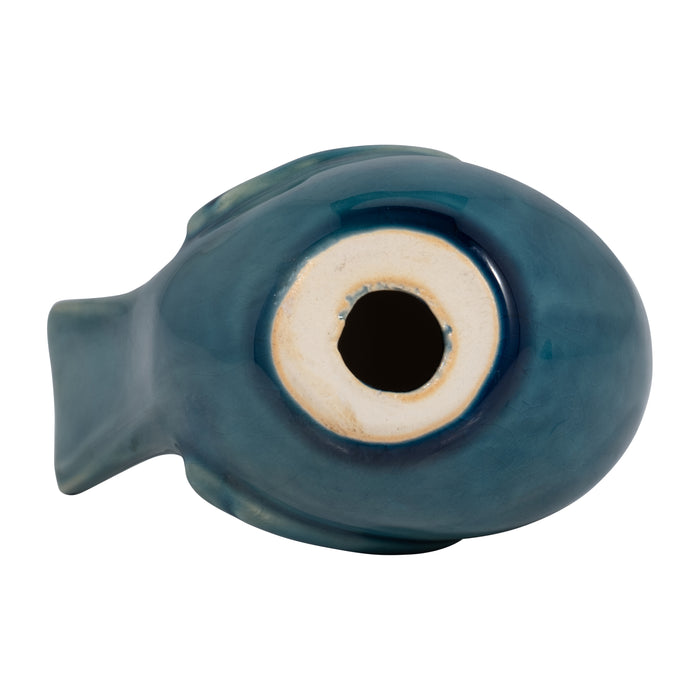 Oiseau qui regarde de côté de 5 po en céramique - bleu